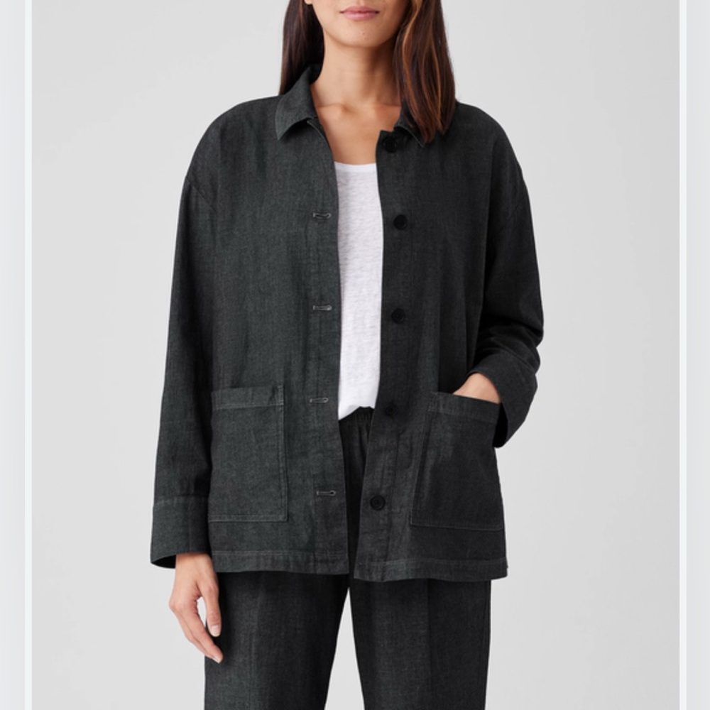 Eileen Fisher Women's Airy organic black cotton twill shirt Jacket button-down S